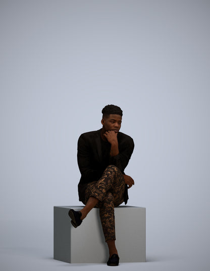 scanned 3D man casual sitting, photogrammetry people for Enscape and V-Ray