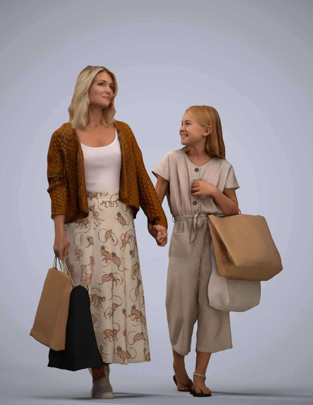 3D human model girl casual shopping, photogrammetry scanned person for archviz
