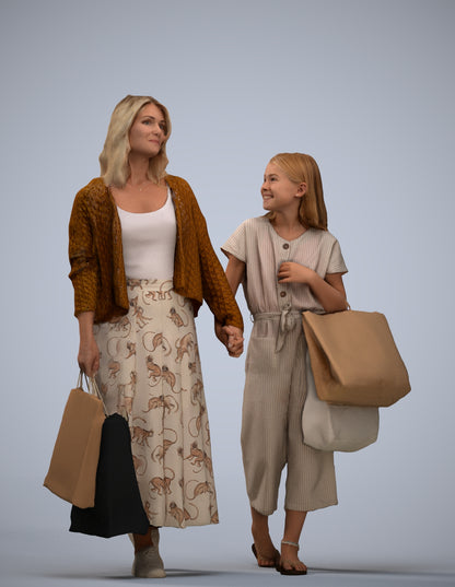 3D human model girl casual shopping, photogrammetry scanned person for archviz