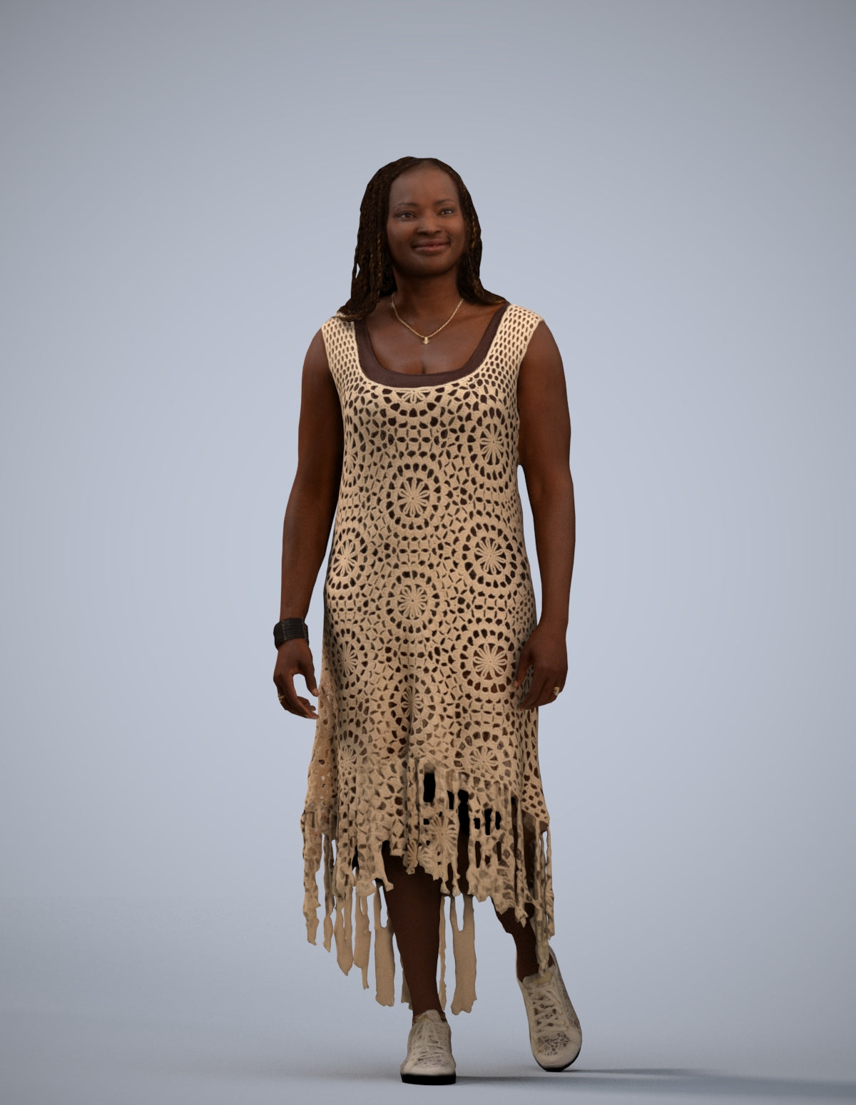 3D human model woman casual standing, photogrammetry scanned person for archviz