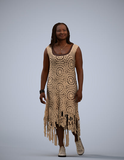 3D human model woman casual standing, photogrammetry scanned person for archviz