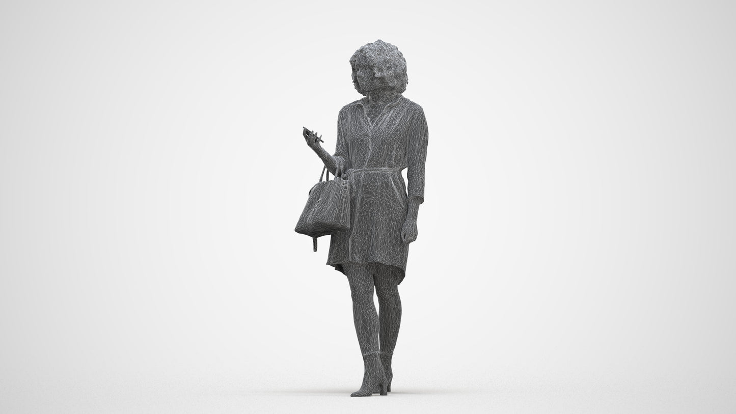 photogrammetry 3D woman casual walking, realistic human model archviz FBX, three-quarter front view render