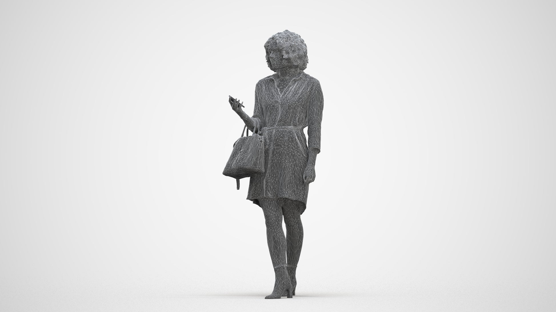 photogrammetry 3D woman casual walking, realistic human model archviz FBX, three-quarter front view render