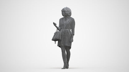 photogrammetry 3D woman casual walking, realistic human model archviz FBX, three-quarter front view render
