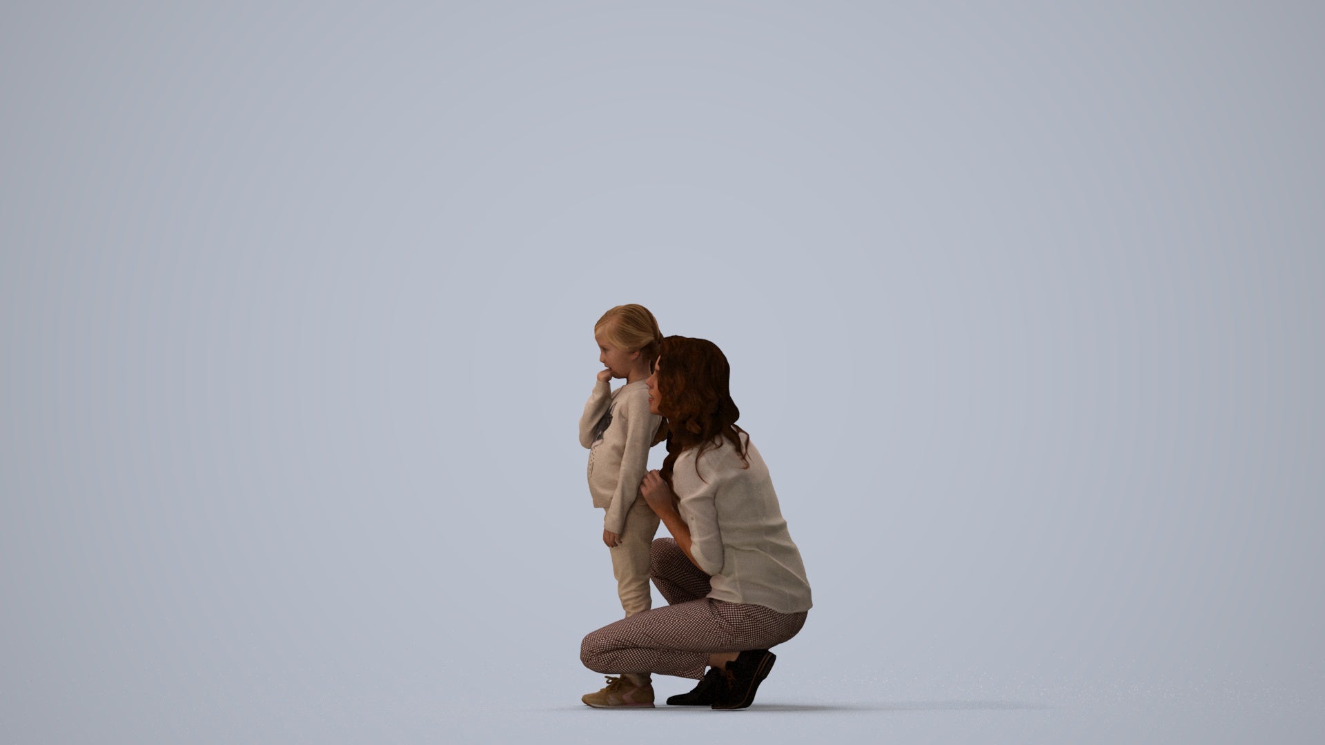 realistic 3D human girl casual kids, archviz people FBX OBJ for Blender, three-quarter view render