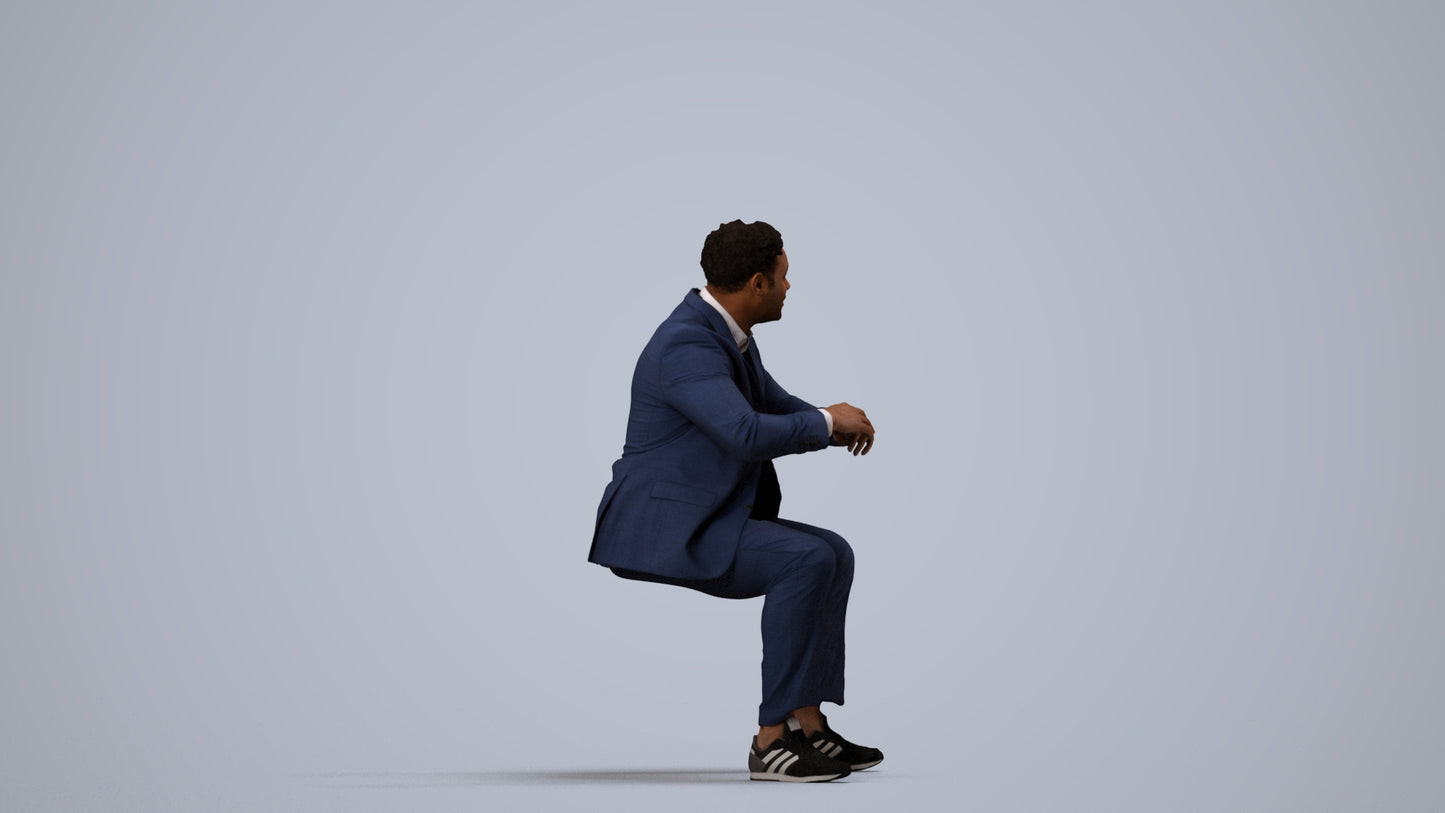 3D people model man business, scanned human for 3ds Max rendering, side view render