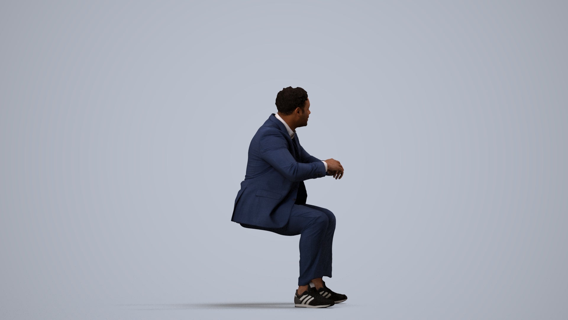 3D people model man business, scanned human for 3ds Max rendering, side view render