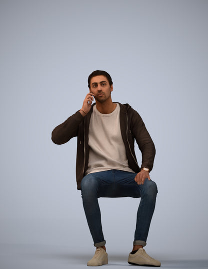 realistic 3D human man casual sitting, archviz people FBX OBJ for Blender