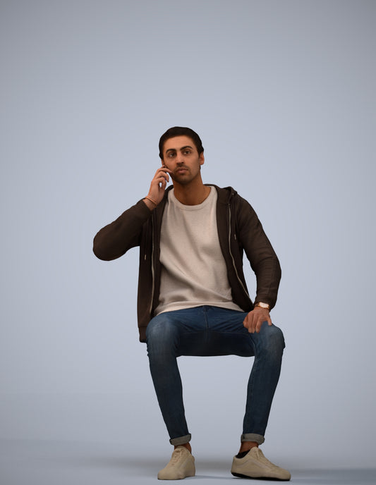 realistic 3D human man casual sitting, archviz people FBX OBJ for Blender