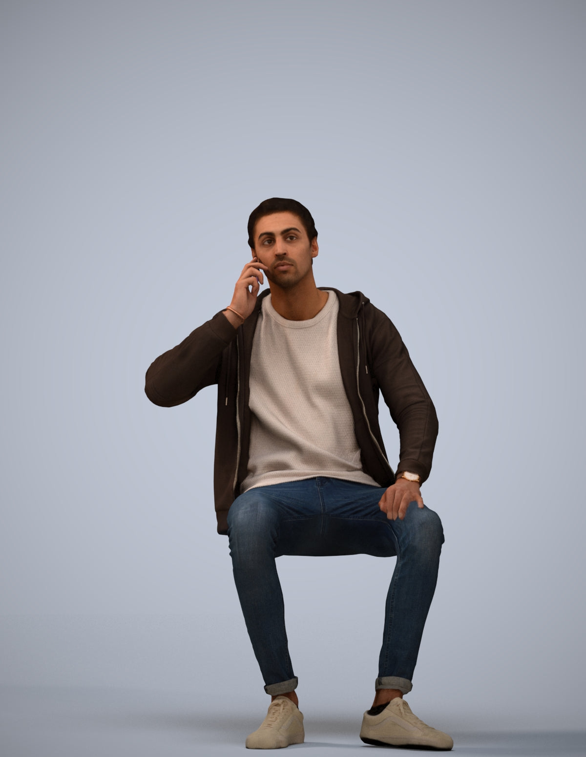 realistic 3D human man casual sitting, archviz people FBX OBJ for Blender