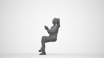 photogrammetry 3D woman casual sitting, realistic human model archviz FBX, wireframe back view