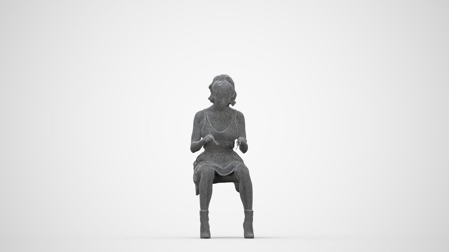 3D people model woman casual sitting, scanned human for 3ds Max rendering, wireframe back view