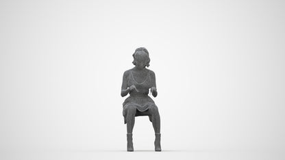 3D people model woman casual sitting, scanned human for 3ds Max rendering, wireframe back view