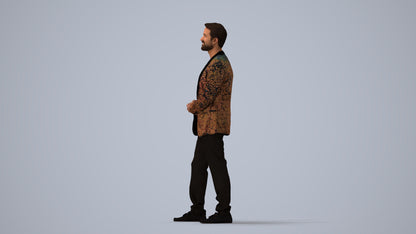 realistic 3D man formal cycling, scanned archviz people for Blender and 3ds Max, three-quarter view render