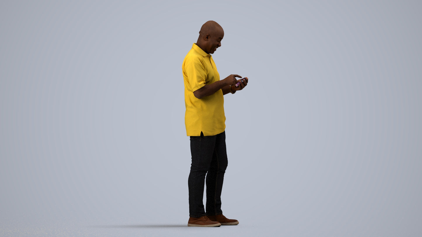3D human model man casual standing, photogrammetry scanned person for archviz, side view render