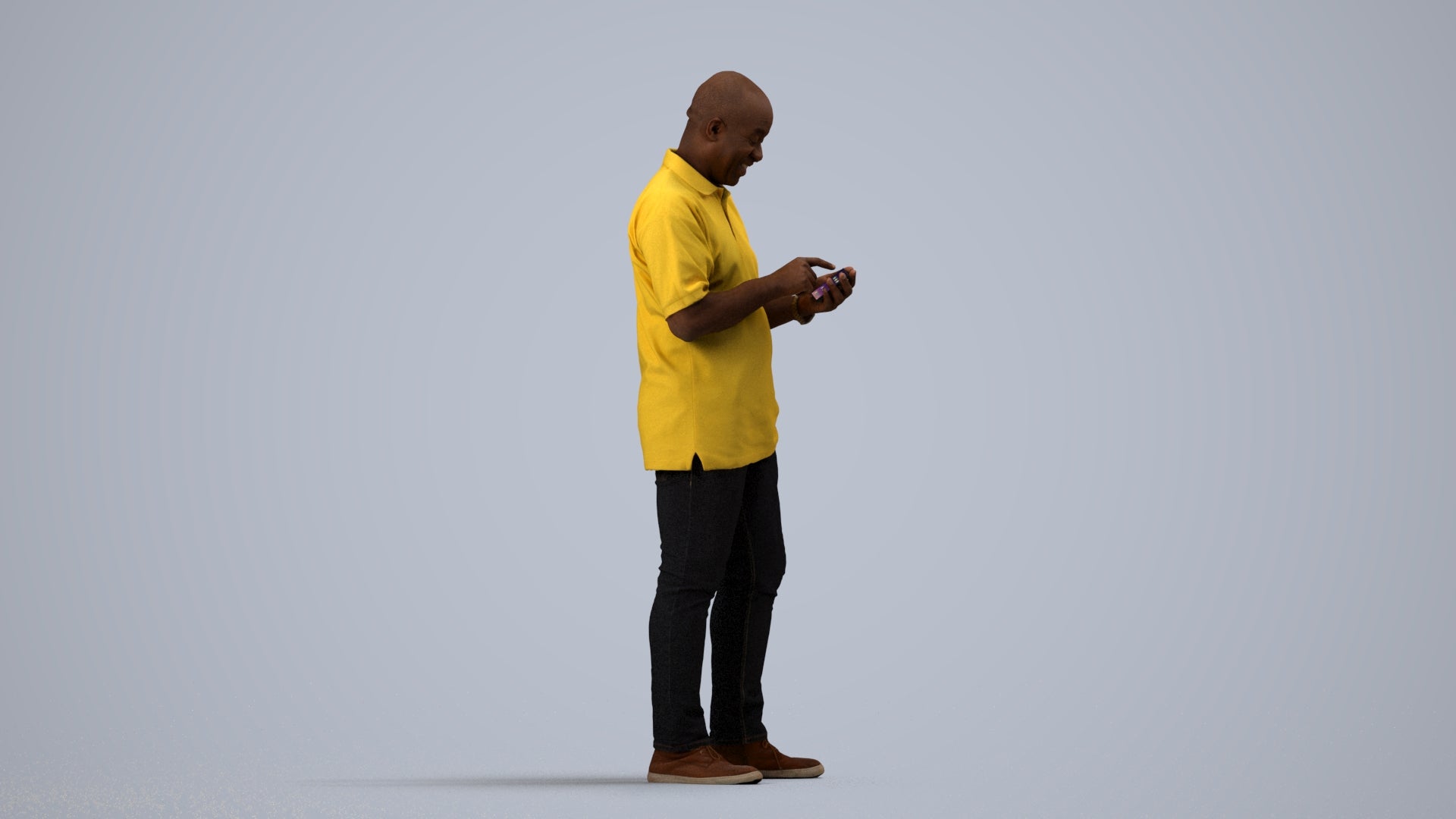 3D human model man casual standing, photogrammetry scanned person for archviz, side view render