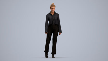 3D human model woman business walking, photogrammetry scanned person for archviz, standing pose render