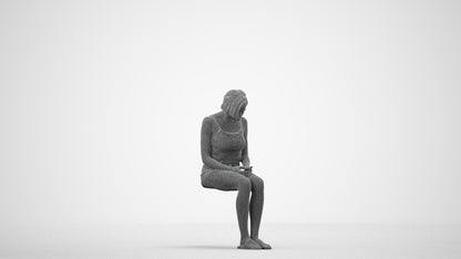 realistic 3D woman casual sitting, scanned archviz people for Blender and 3ds Max, wireframe side view