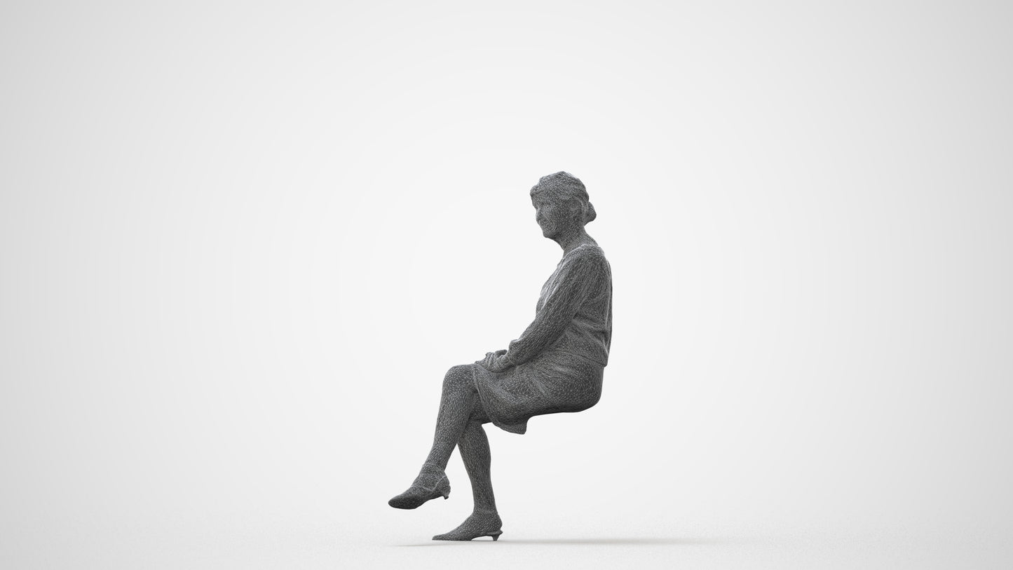 realistic 3D senior woman business sitting, scanned archviz people for Blender and 3ds Max, square thumbnail
