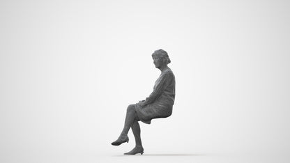 realistic 3D senior woman business sitting, scanned archviz people for Blender and 3ds Max, square thumbnail