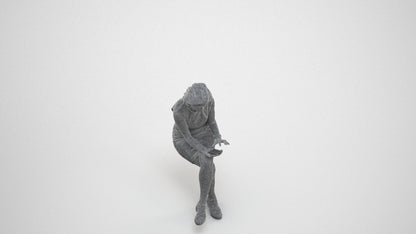 realistic 3D people woman business sitting, render-ready for V-Ray and Corona, FBX OBJ, wireframe three-quarter view