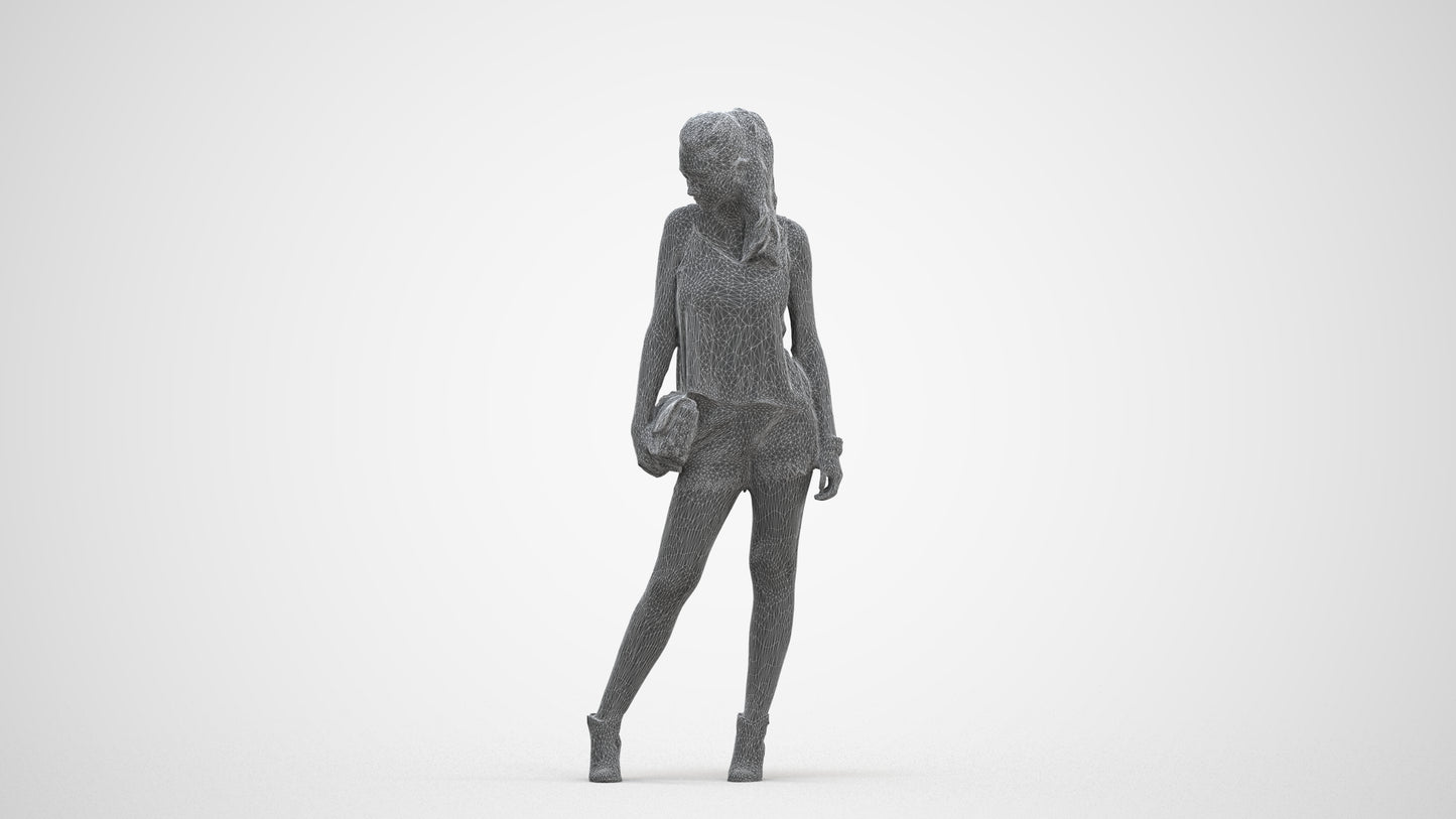 3D people model girl casual standing, scanned human for 3ds Max rendering, three-quarter front view render