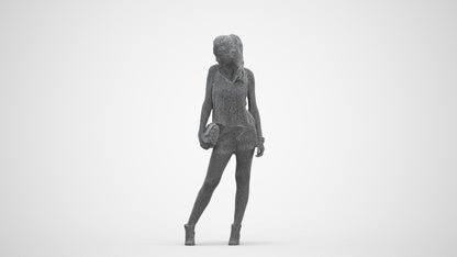 3D people model girl casual standing, scanned human for 3ds Max rendering, three-quarter front view render