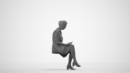 scanned 3D woman casual sitting, photogrammetry people for Enscape and V-Ray, wireframe side view