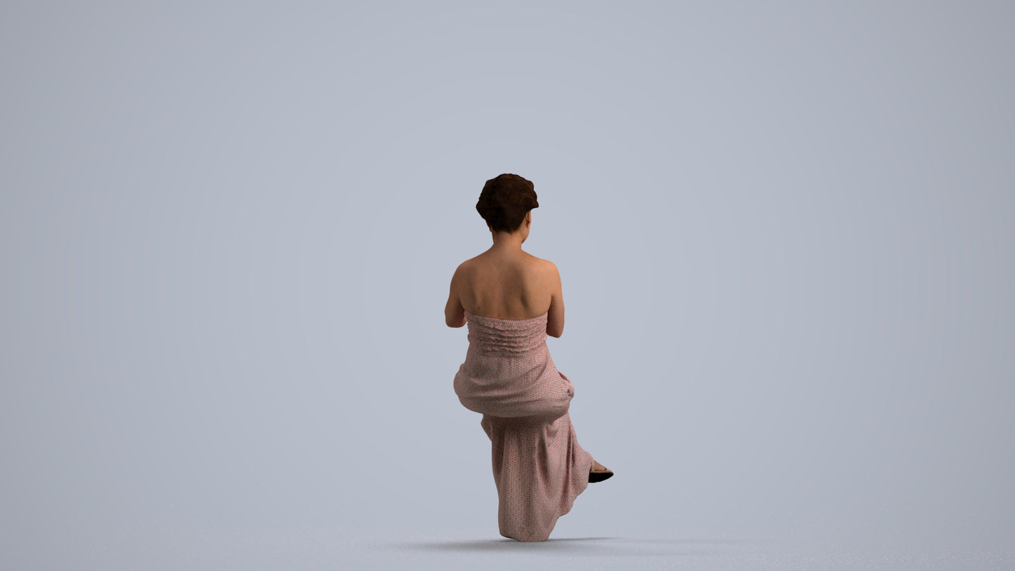 realistic 3D human woman casual sitting, archviz people FBX OBJ for Blender, front view render