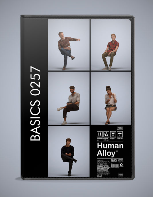 scanned 3D people sitting collection, 5 photogrammetry models for Enscape and V-Ray