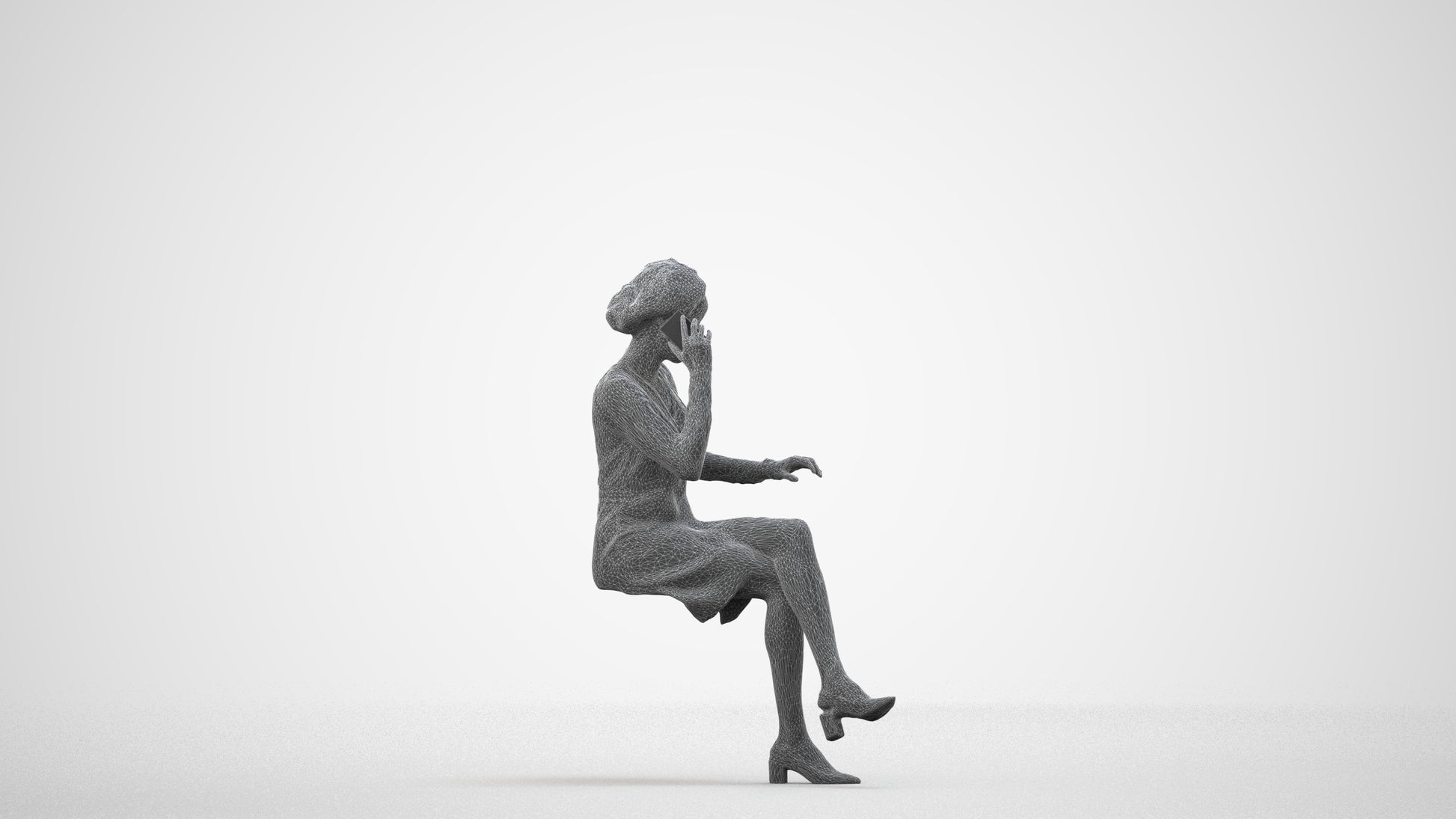 photogrammetry 3D woman casual business, realistic human model archviz FBX, wireframe side view