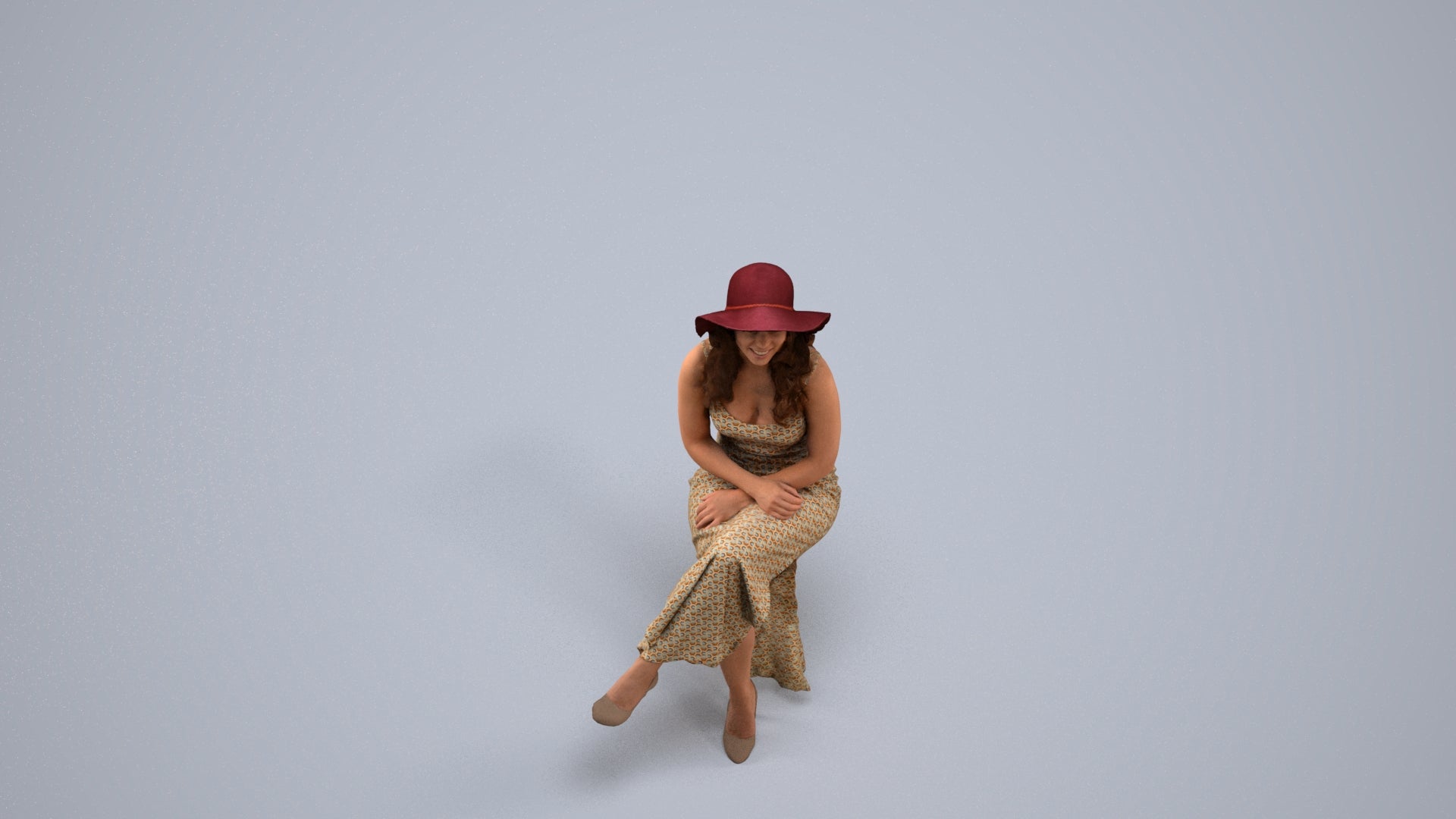 realistic 3D human woman casual sitting, archviz people FBX OBJ for Blender, back view render