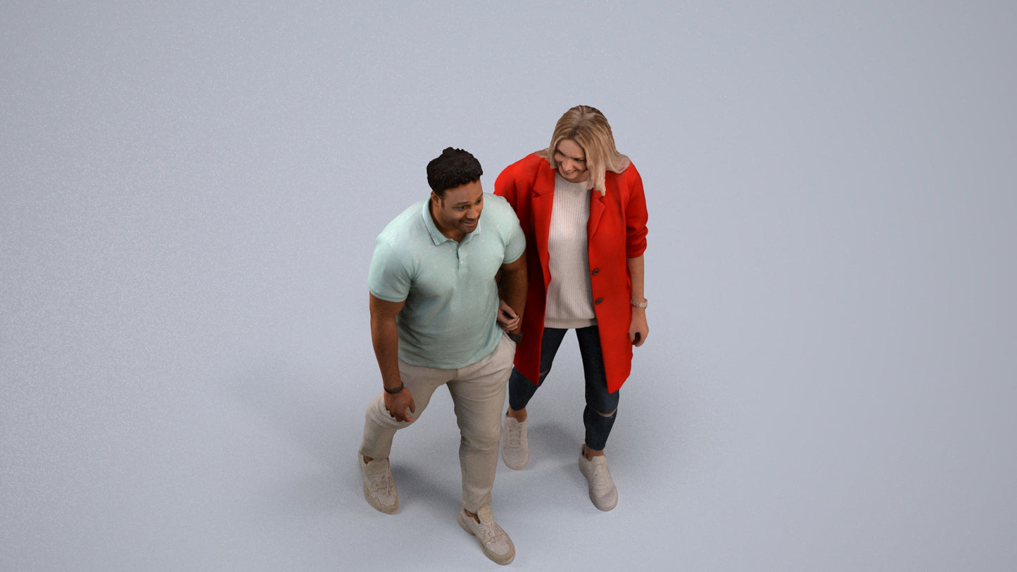 photogrammetry 3D woman casual couple, realistic human model archviz FBX, back view render