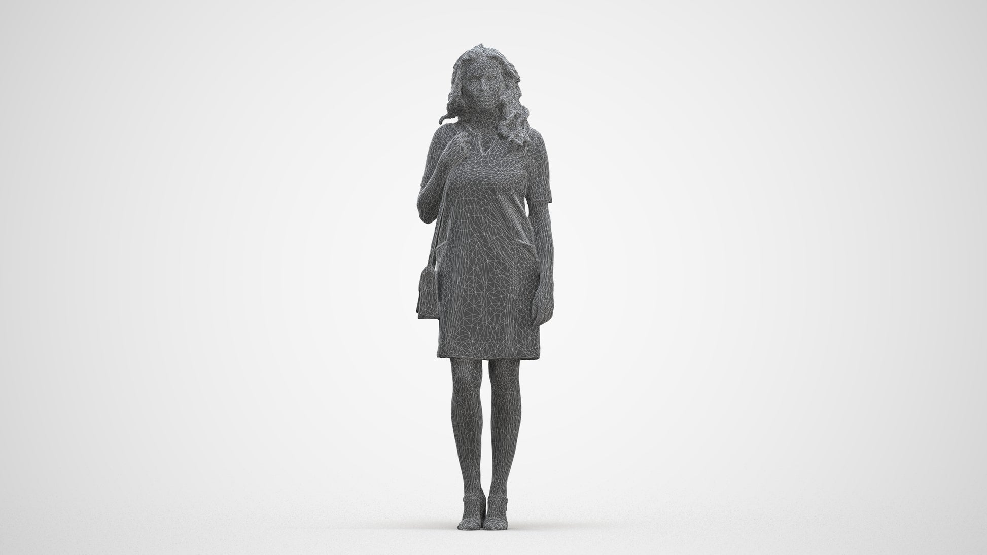 realistic 3D woman business standing, scanned archviz people for Blender and 3ds Max, three-quarter front view render