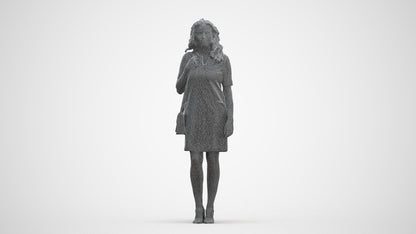 realistic 3D woman business standing, scanned archviz people for Blender and 3ds Max, three-quarter front view render