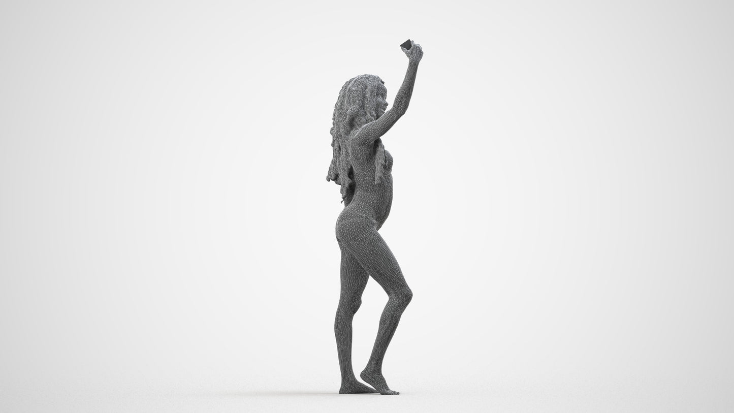 3D people model woman pool, scanned human for 3ds Max rendering, wireframe side view