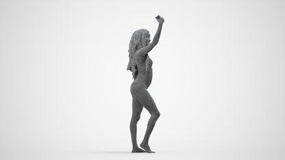 3D people model woman pool, scanned human for 3ds Max rendering, wireframe side view