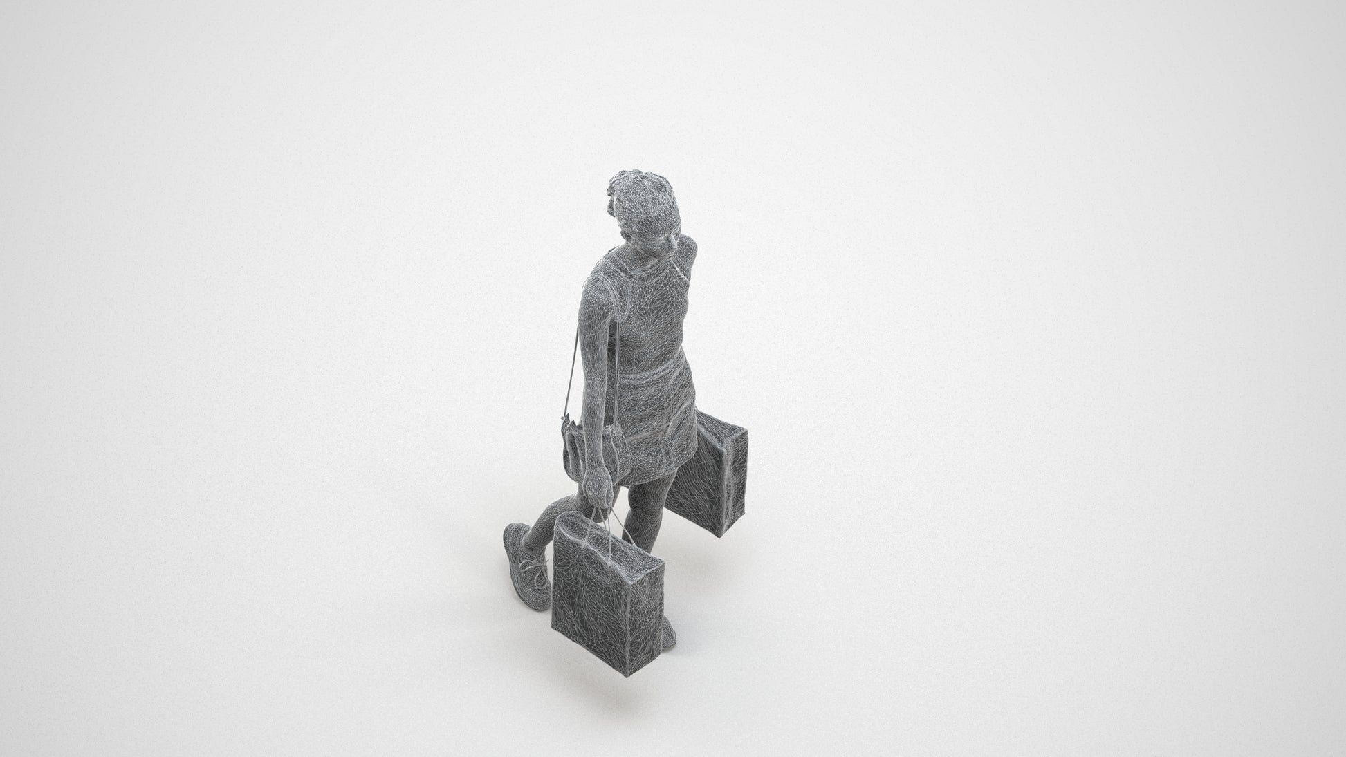 3D people model woman casual shopping, scanned human for 3ds Max rendering, wireframe three-quarter view