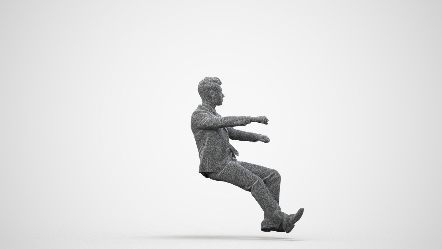 realistic 3D human man business driving, archviz people FBX OBJ for Blender, wireframe side view