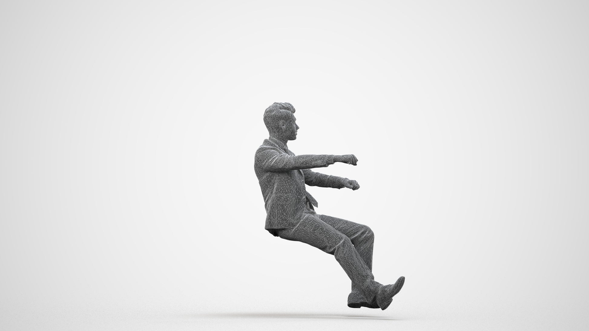 realistic 3D human man business driving, archviz people FBX OBJ for Blender, wireframe side view