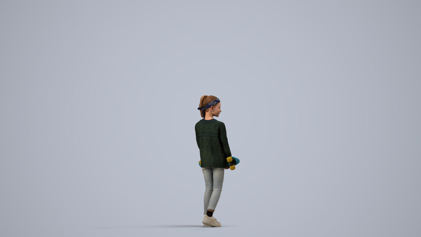 3D people model girl casual kids, scanned human for 3ds Max rendering, side view render