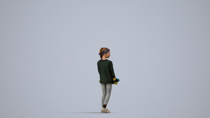 3D people model girl casual kids, scanned human for 3ds Max rendering, side view render
