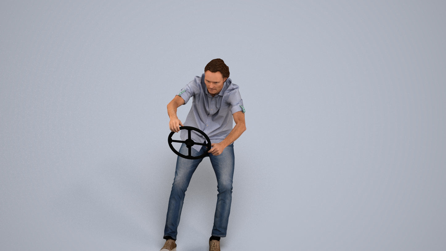 realistic 3D man casual driving, scanned archviz people for Blender and 3ds Max, back view render