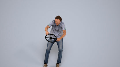 realistic 3D man casual driving, scanned archviz people for Blender and 3ds Max, back view render