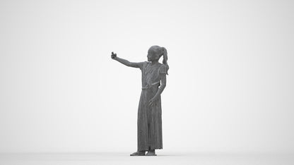 photogrammetry 3D girl casual kids, realistic human model archviz FBX, wireframe back view