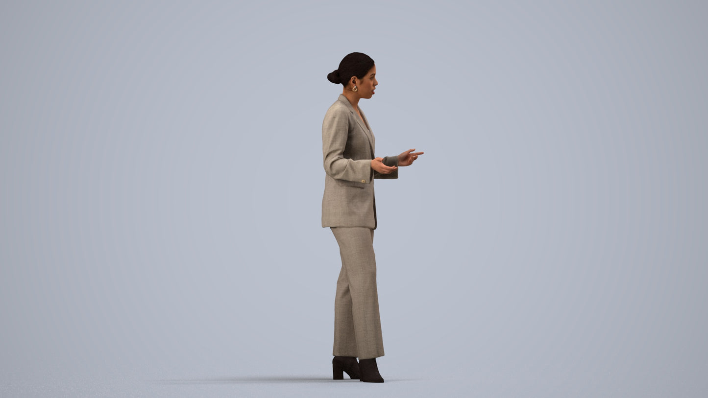 realistic 3D woman business, scanned archviz people for Blender and 3ds Max, side view render