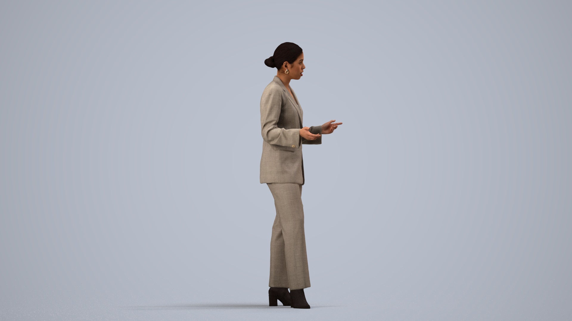 realistic 3D woman business, scanned archviz people for Blender and 3ds Max, side view render