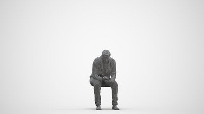 realistic 3D human man casual sitting, archviz people FBX OBJ for Blender, three-quarter front view render