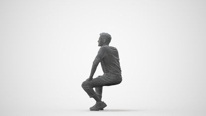 3D human model man casual sitting, photogrammetry scanned person for archviz, square thumbnail