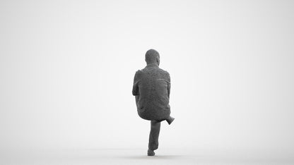 3D scanned senior man sitting casual, photorealistic archviz people for Enscape and SketchUp, wireframe front view
